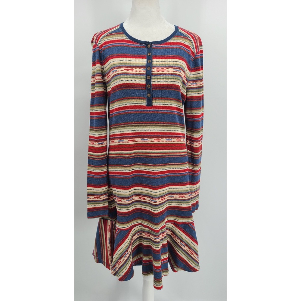 Lauren Ralph Lauren henley Waffle Knit western Dress L Stripe Multi-Color Aztec